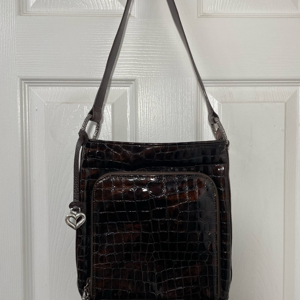 Brighton Brown Shoulder Bag with Crocodile Texture - Picture 3 of 11